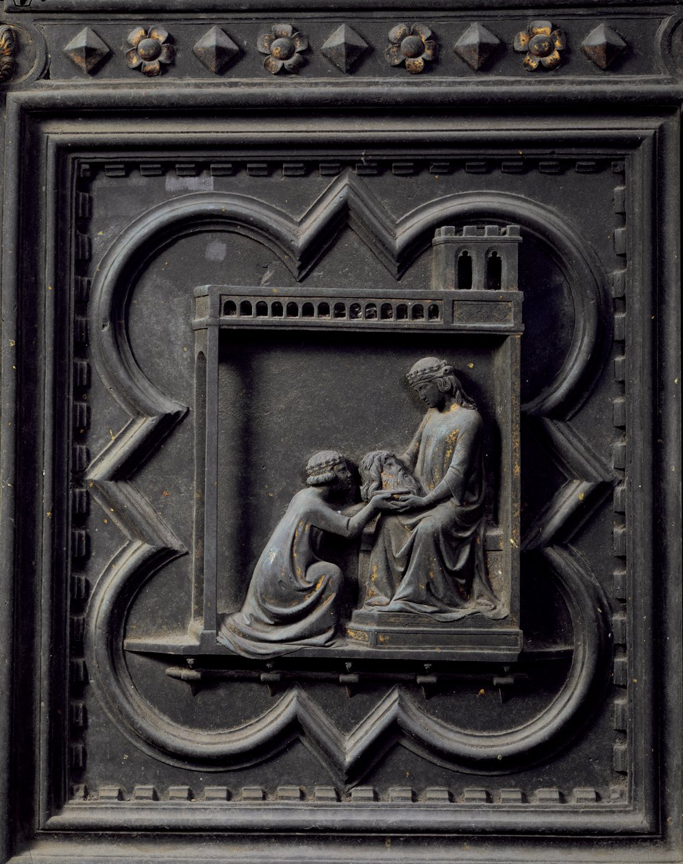 Salome Takes the Head of St John the Baptist to Her Mother Herodias, Wife of Herod, Eighteenth Panel of the South Doors of the Baptistery of San Giovanni (1336) by Andrea Pisano