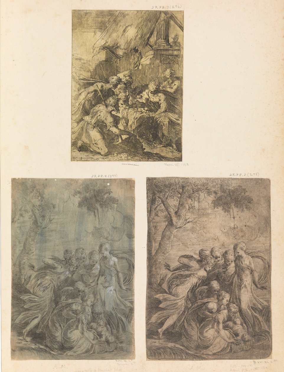 Adoration of the Shepherds, Moses Rescued from the Nile by Andrea Schiavone