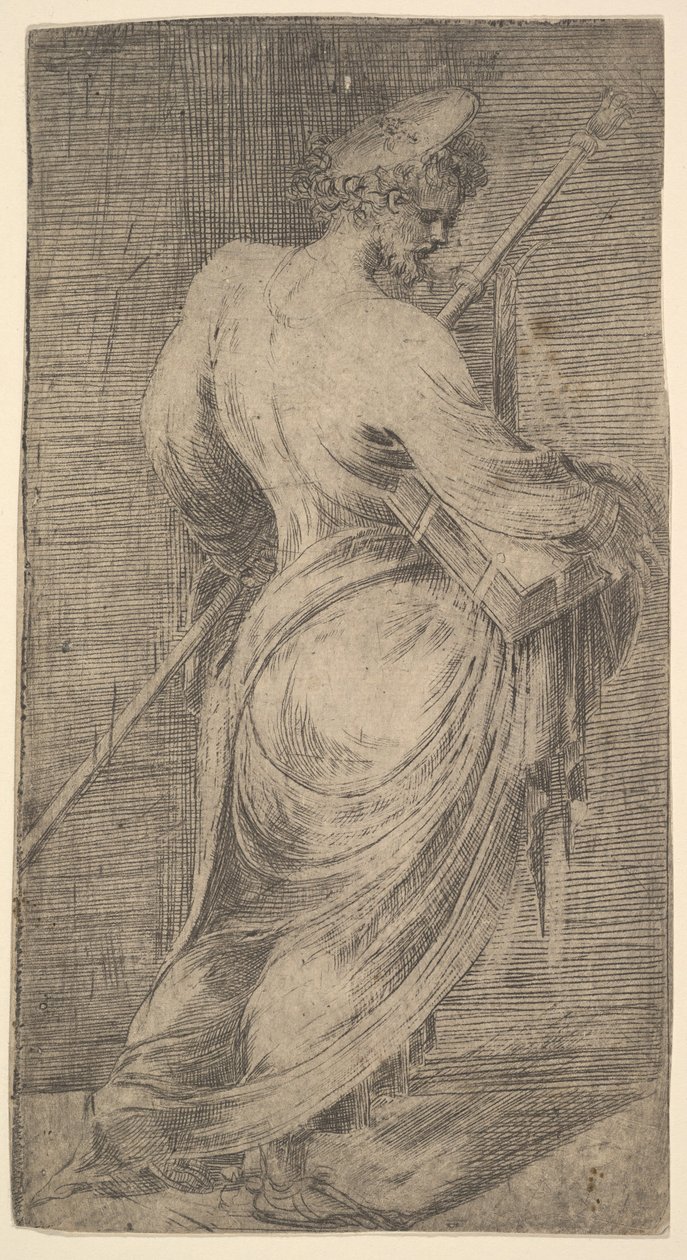 Saint James Major holding a staff and a book facing right, from Christ and the Apostles, ca. 1548-50 by Andrea Schiavone