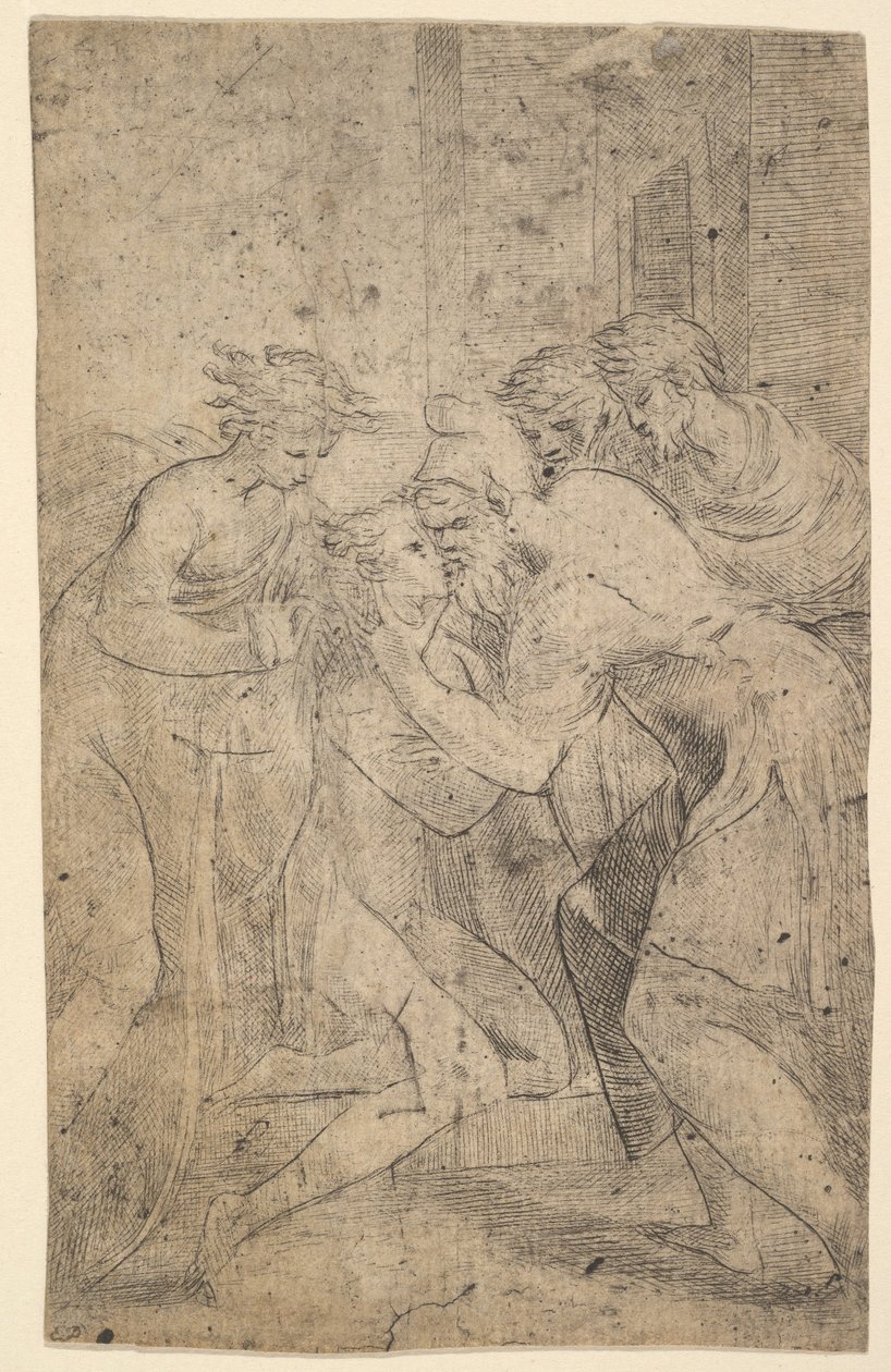 The return of the prodigal son who falls at his father