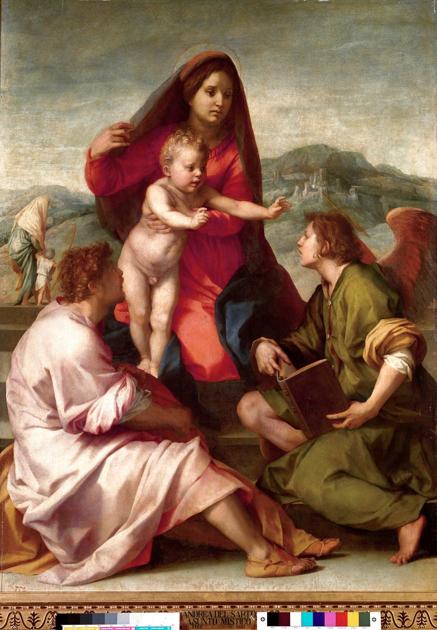 Madonna della Scala. Holy family with an angel by Andrea del Sarto