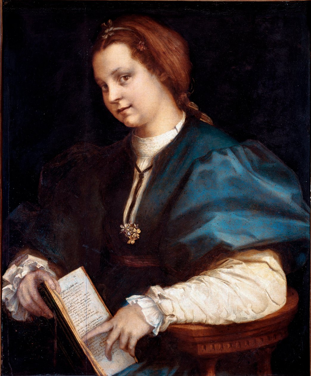 Portrait of an unknown (Lady at Petrarchino, the woman holds in her hands a copy of the Canzoniere by Petrarch) by Andrea del Sarto