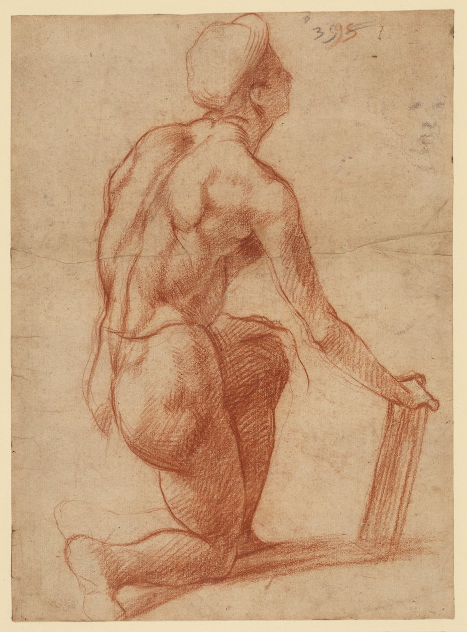 Study of a Kneeling Figure with a Sketch of a Face (recto); Figure Study and Face (verso) by Andrea del Sarto