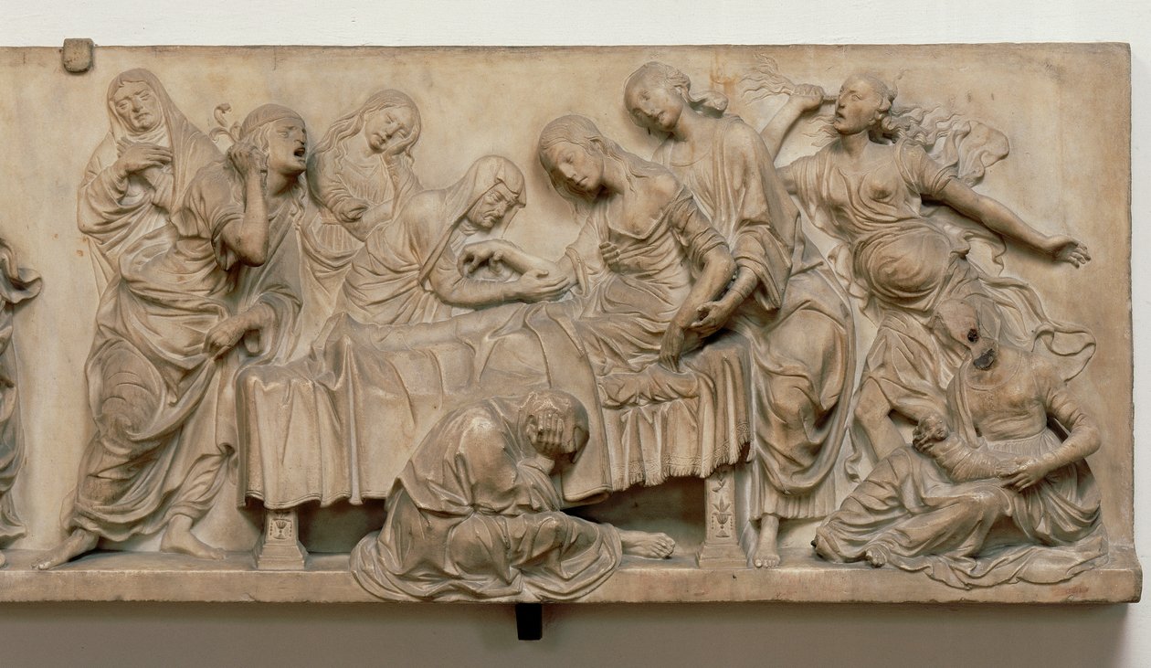 Relief showing the death of Francesca Tornabuoni by Andrea del Verrocchio