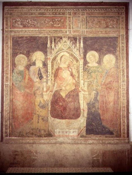 Madonna and Child with SS. Elia, John the Baptist, Nicolas and Leonard by Andrea di Bonaiuto (fl.1343 77)