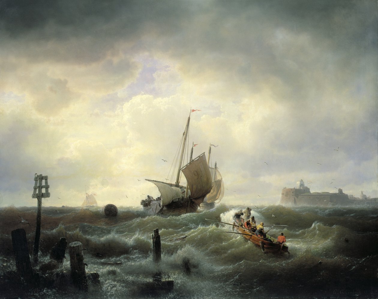 The Entrance to the Harbour at Hellevoetsluys by Andreas Achenbach