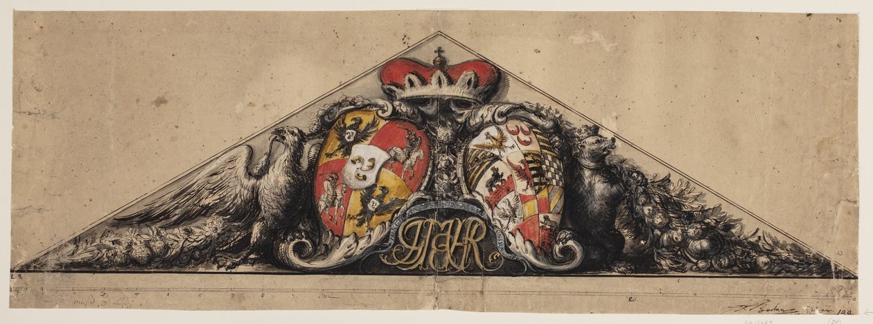 Heraldic Draft Embedded in a Triangular Pediment by Andreas Bodan II