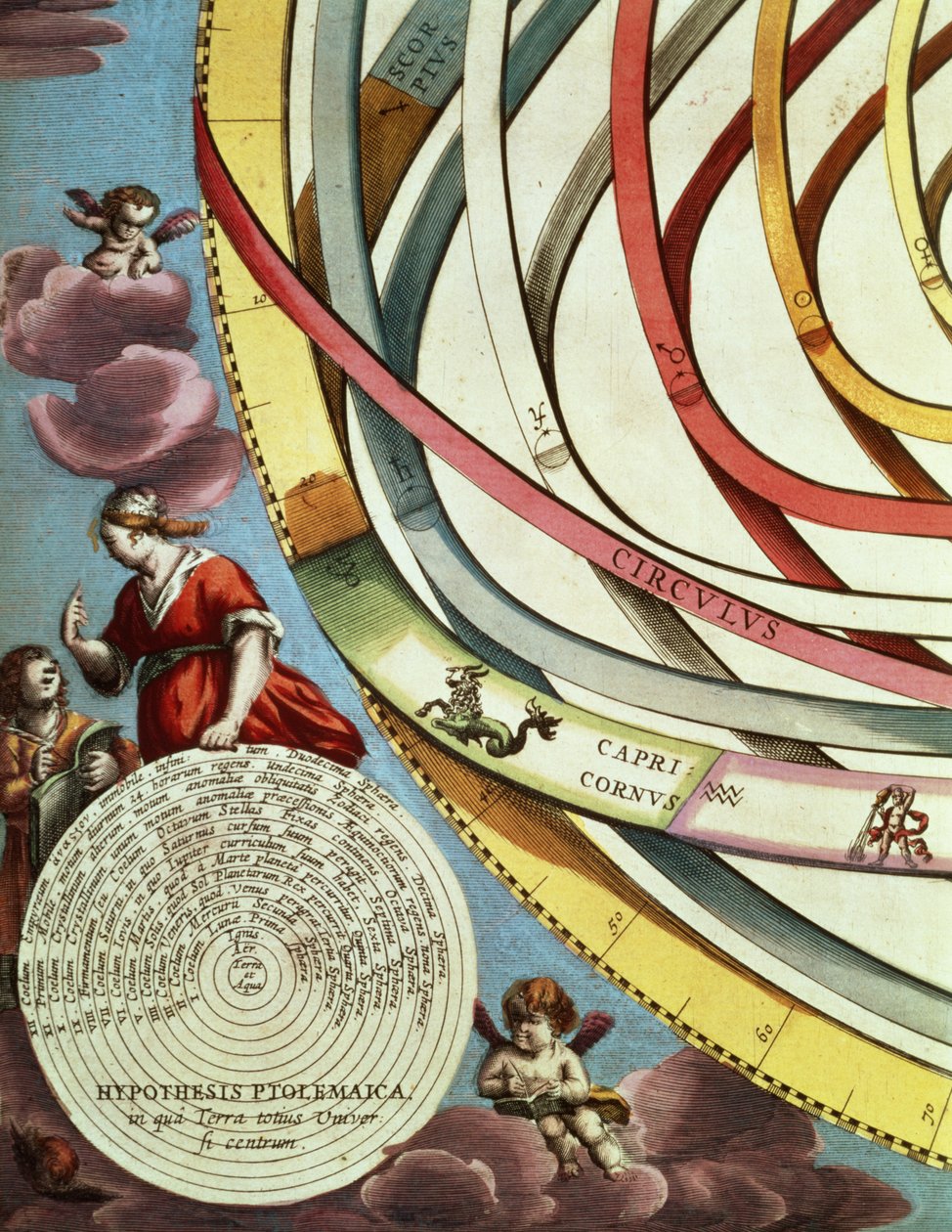 Corner Detail of a Geocentric Map, Showing the Ptolemaic Systems (from The Celestial Atlas, or the Harmony of the Universe, Amsterdam, c.1660) by Andreas Cellarius