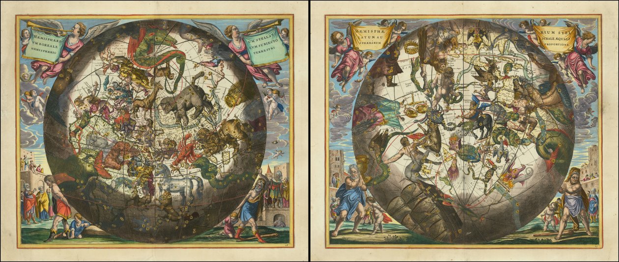Northern Starry Hemisphere with Equal Sphere Proportion - Southern Starry Hemisphere with Equal Sphere Proportion by Andreas Cellarius
