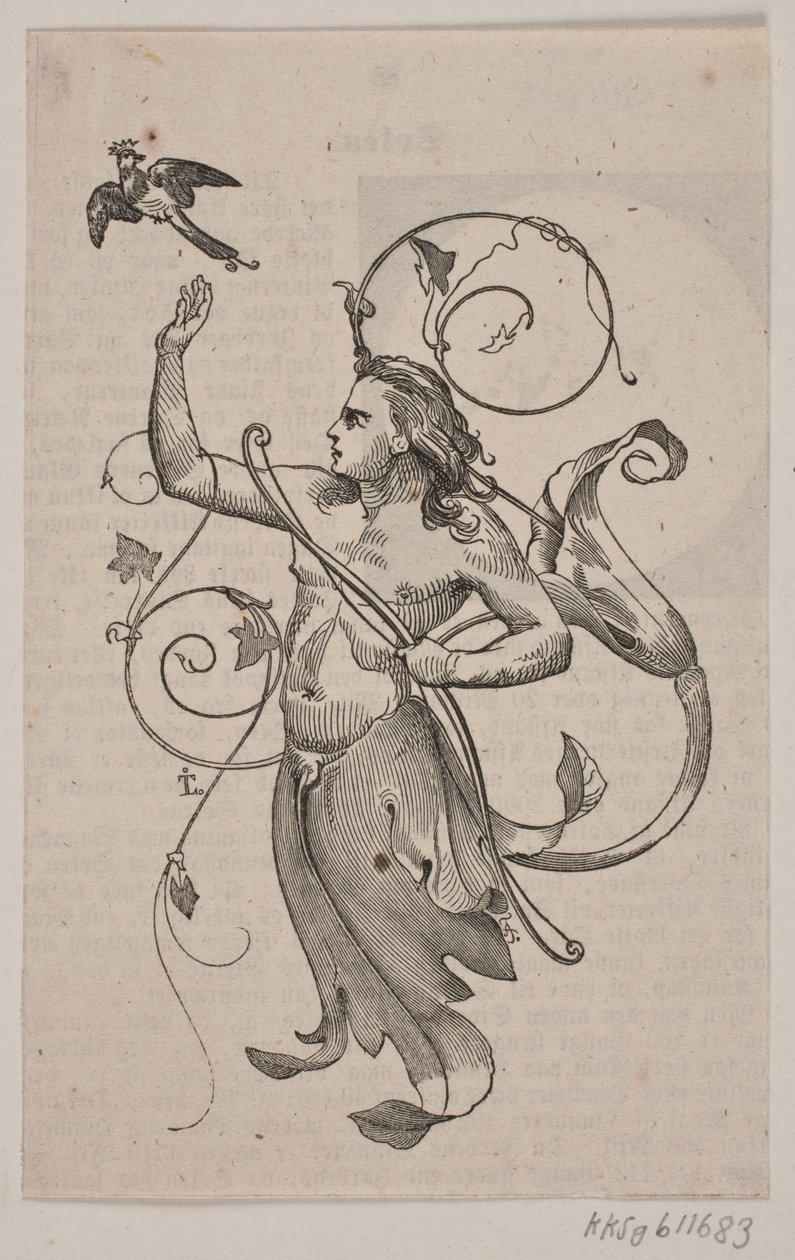 Genius with Bow in Left Hand and Right Hand Raised Towards a Crowned Bird by Andreas Flinch
