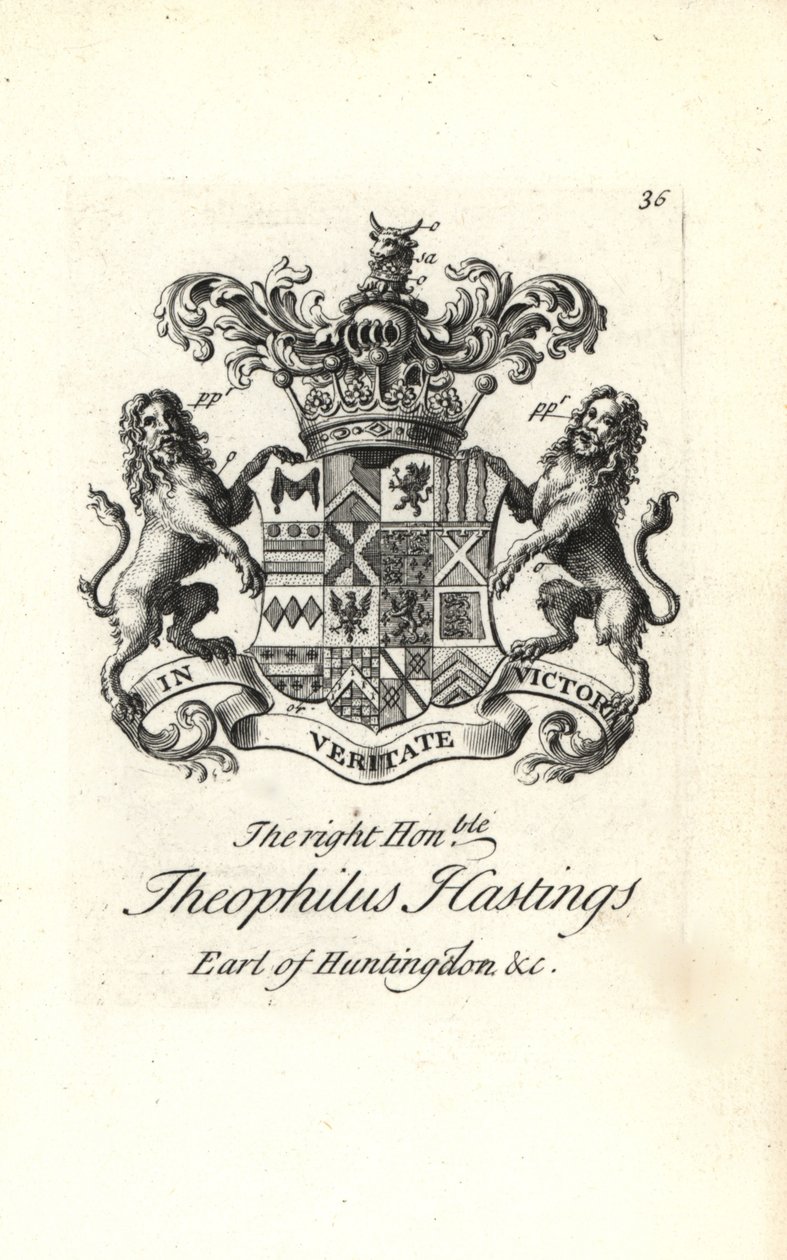 Coat of Arms and Crest of the Right Honorable Theophilus Hastings, 9th Earl of Huntingdon by Andrew Johnston