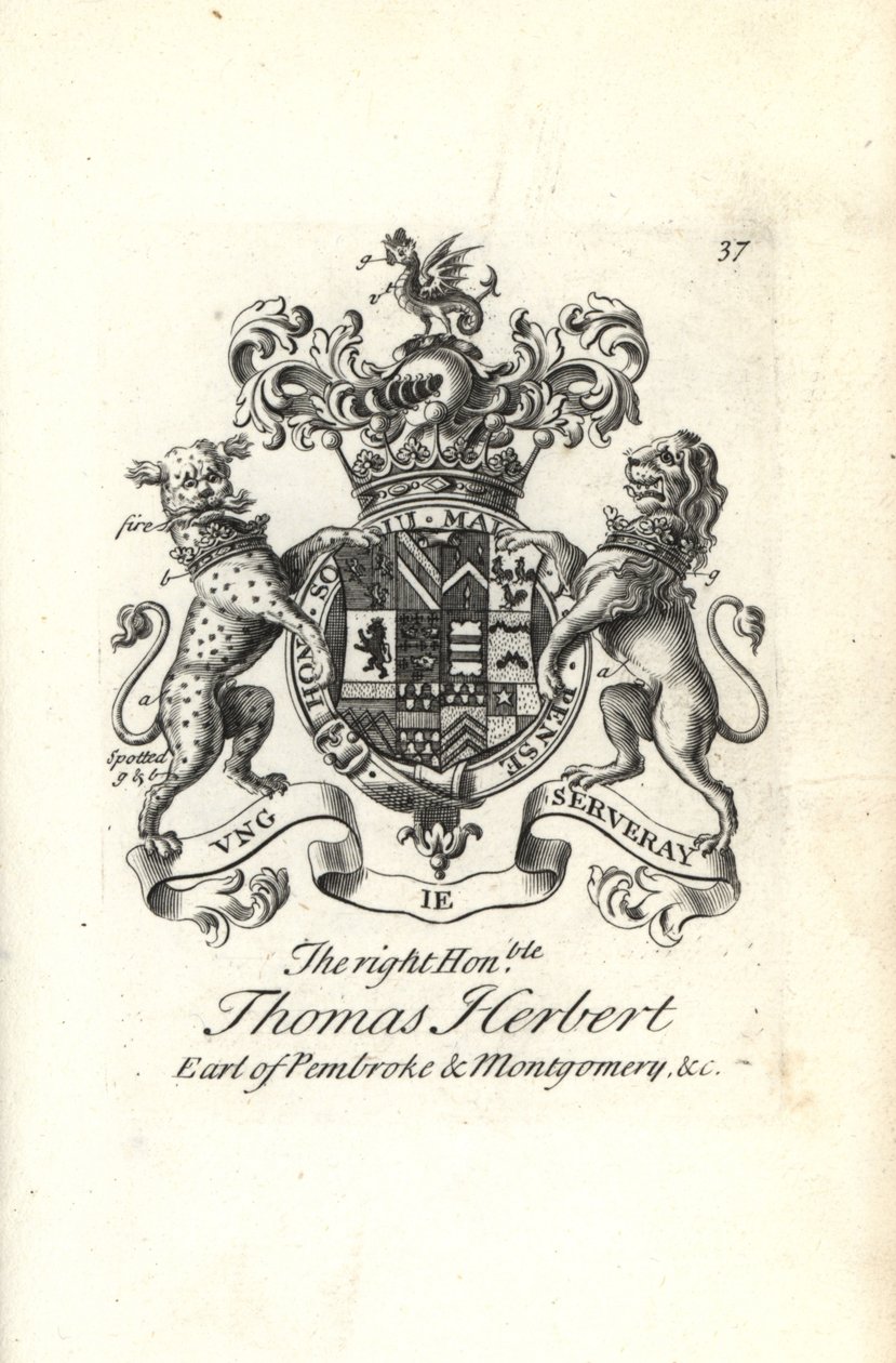 Coat of arms and crest of the right honorable Thomas Herbert, 8th Earl of Pembroke and Montgomery by Andrew Johnston