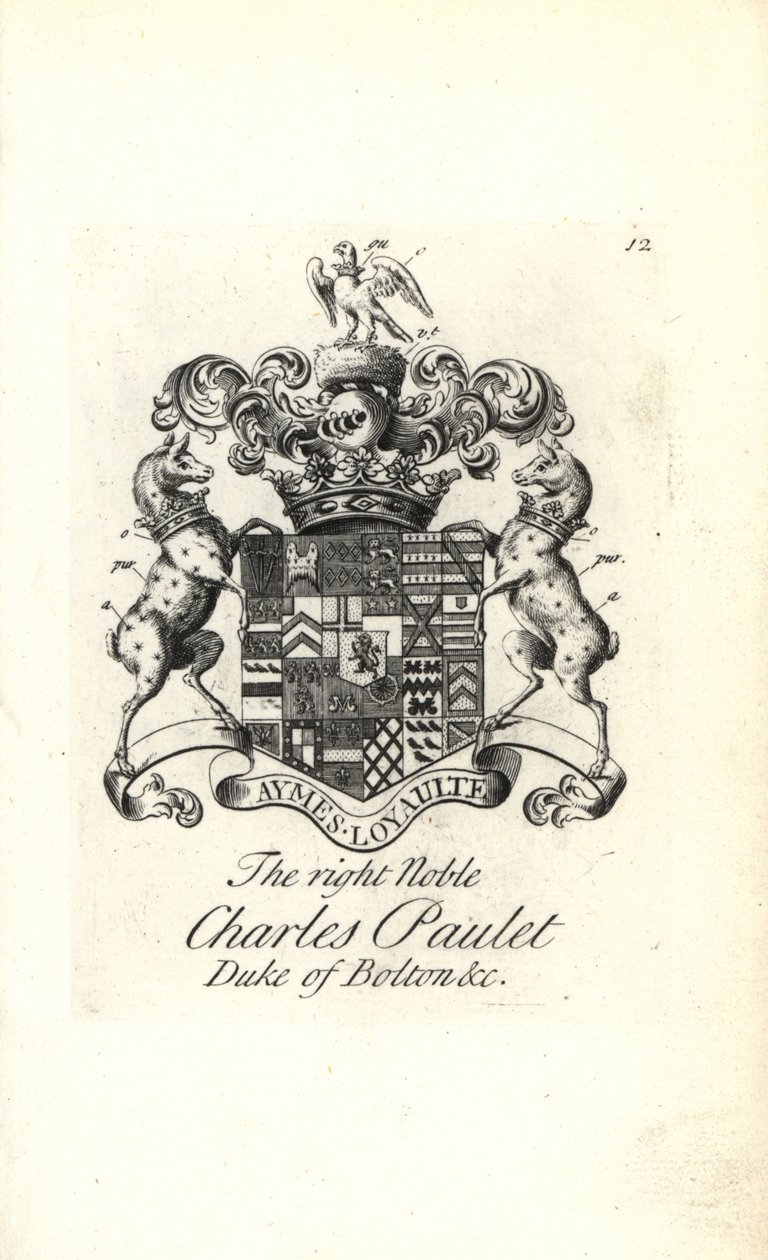 Coat of Arms and Crest of the Right Noble Charles Powlett, 3rd Duke of Bolton by Andrew Johnston