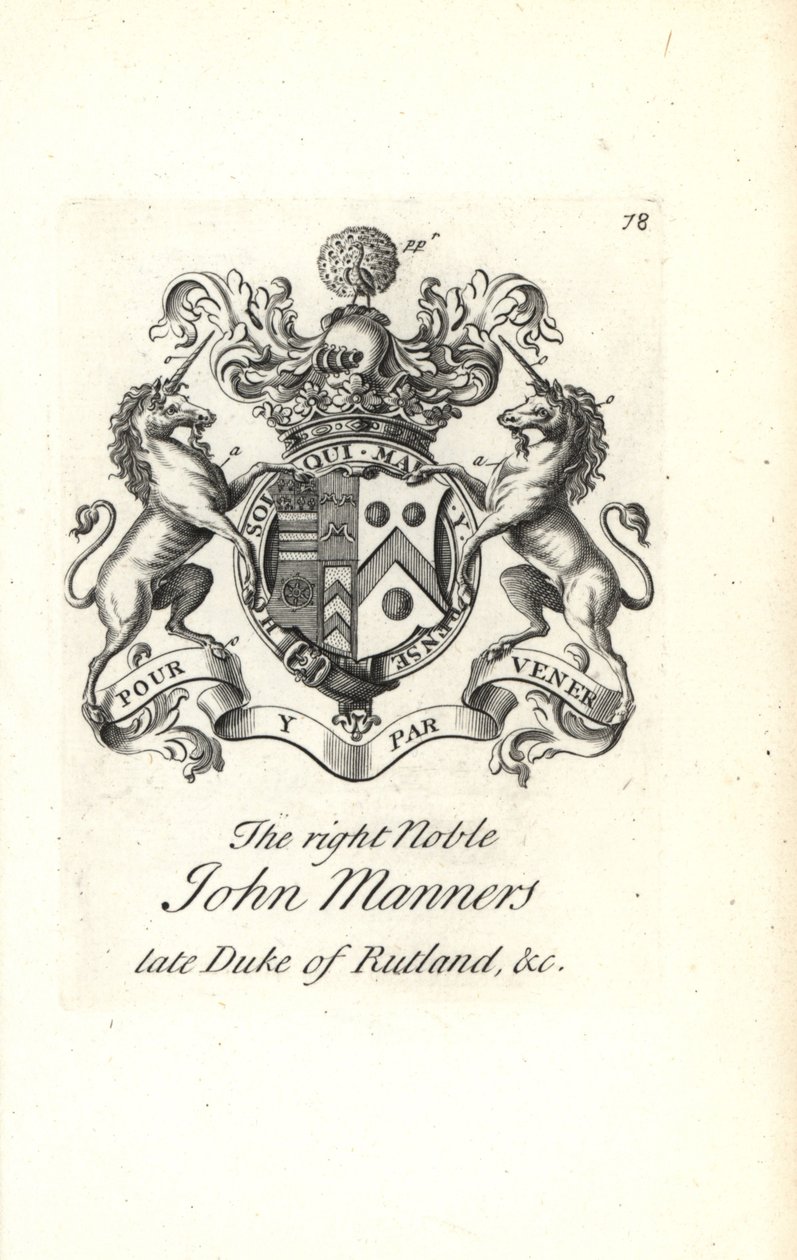 Coat of Arms and Crest of John Manners, 2nd Duke of Rutland by Andrew Johnston