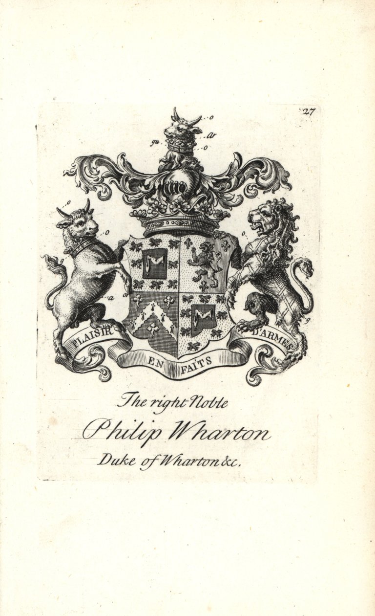 Coat of arms and crest of the right noble Philip Wharton by Andrew Johnston