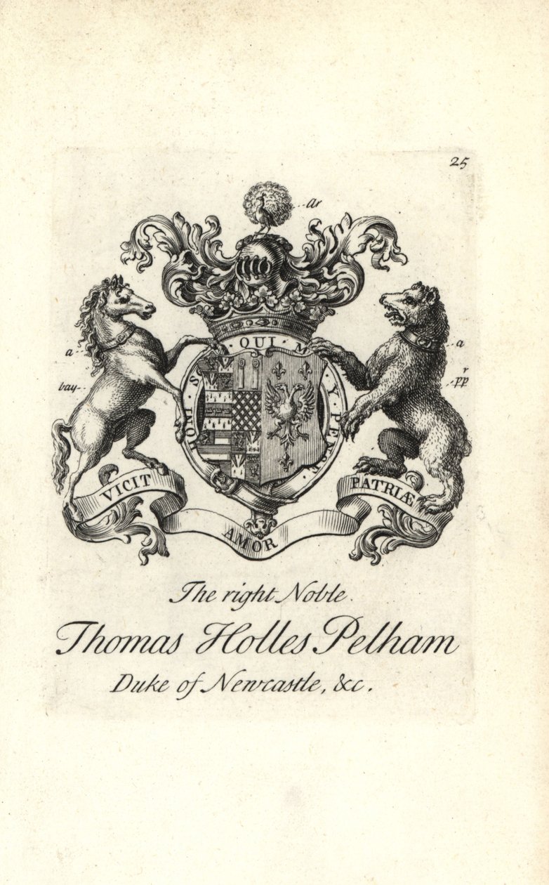 Coat of arms and crest of the right noble Thomas Holles Pelham by Andrew Johnston