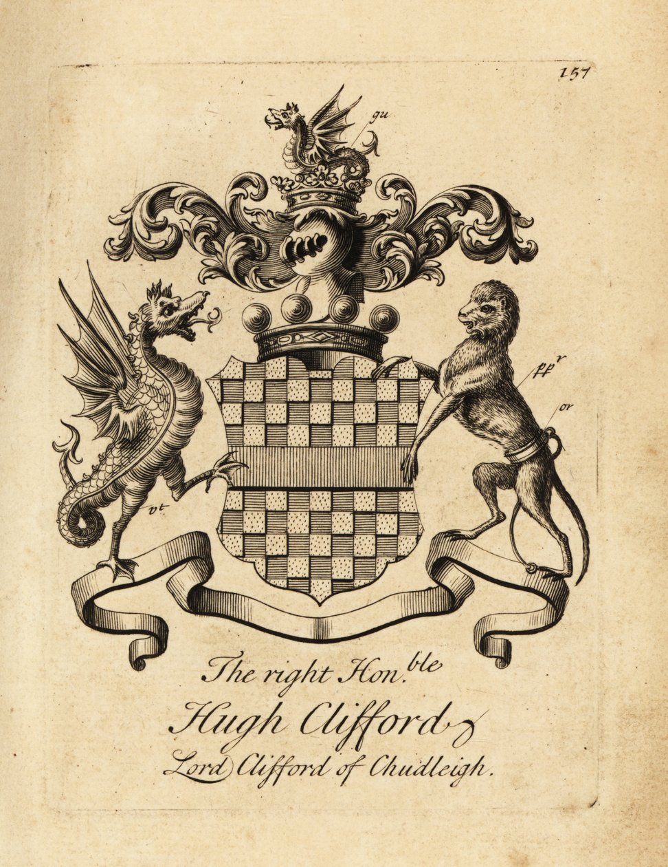 Coat of arms of the Right Honourable Hugh Clifford, Lord Clifford of Chudleigh, 2nd Baron Clifford of Chudleigh (1663-1730) by Andrew Johnston