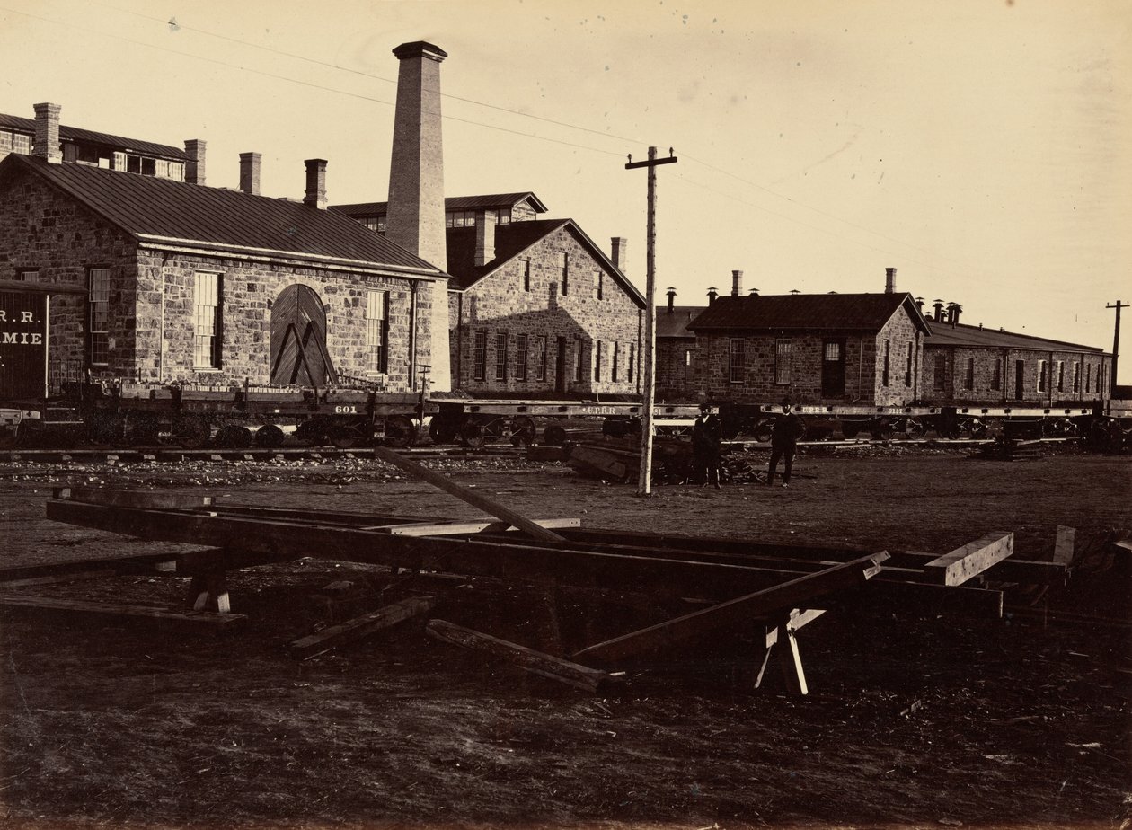 Plate 17. Laramie Machine Shops, from the Southwest, 1869 by Andrew Joseph Russell