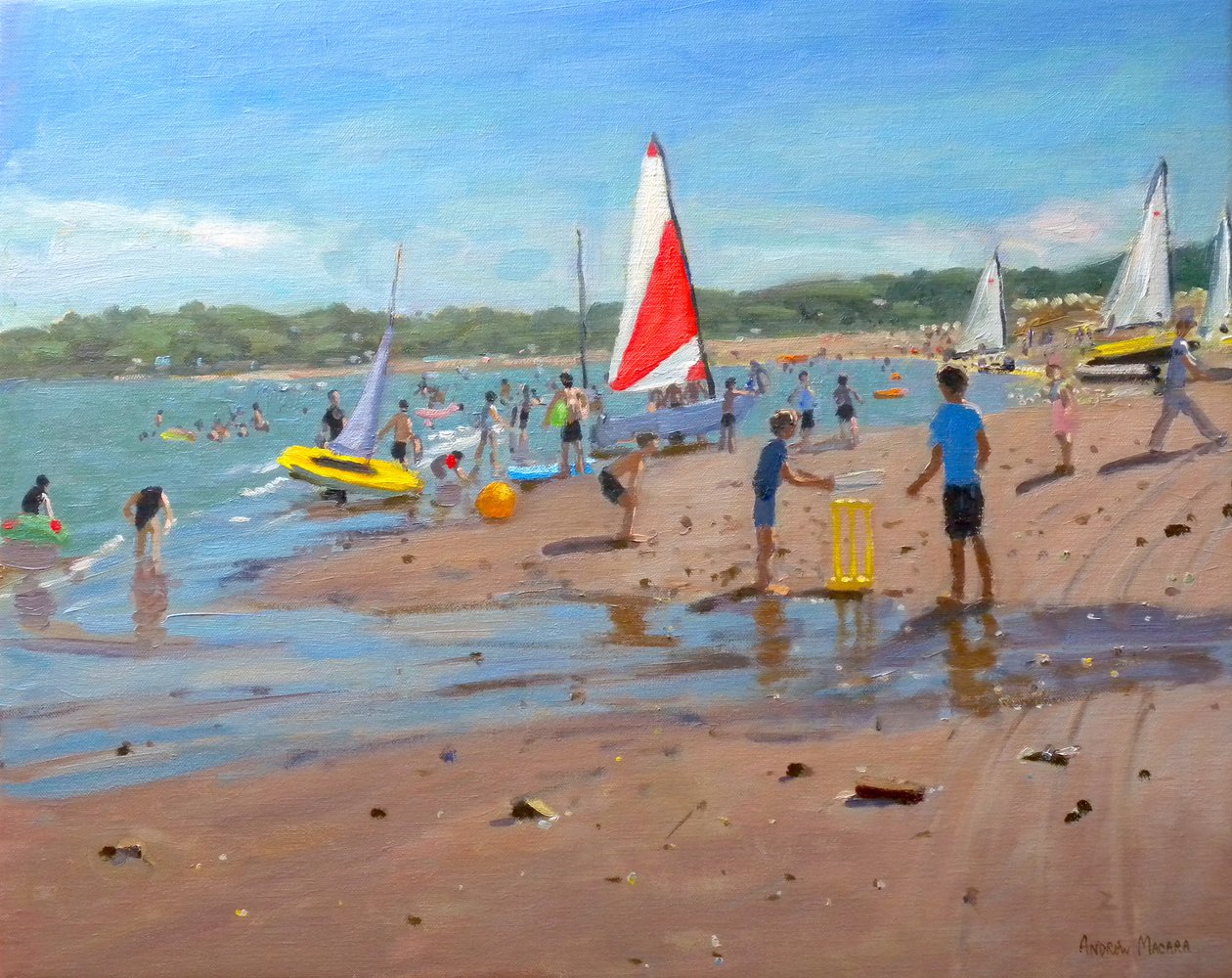 Cricket and Red and White Sail, Abersoch by Andrew Macara