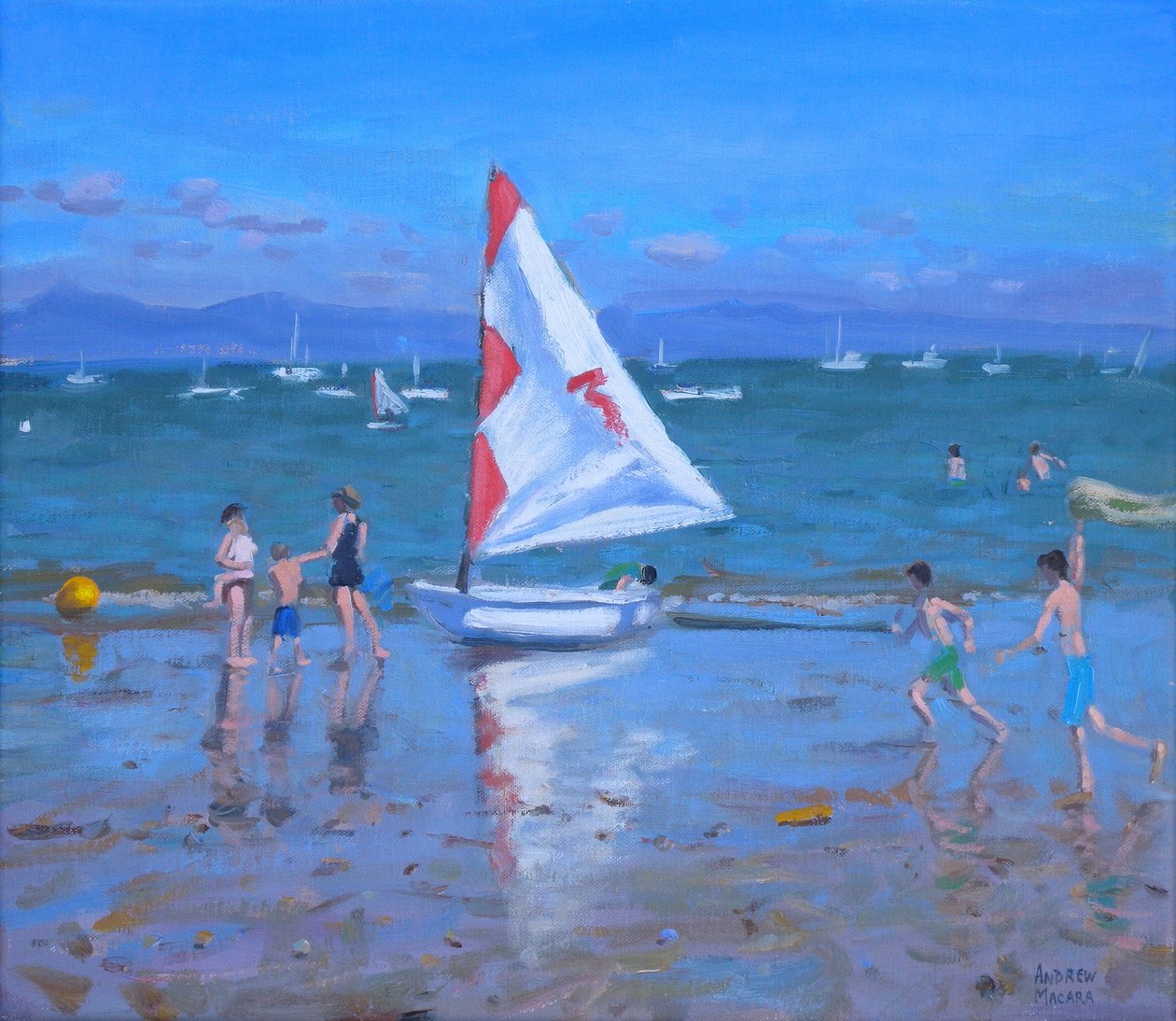 Red and White Sailboat, Abersoch by Andrew Macara