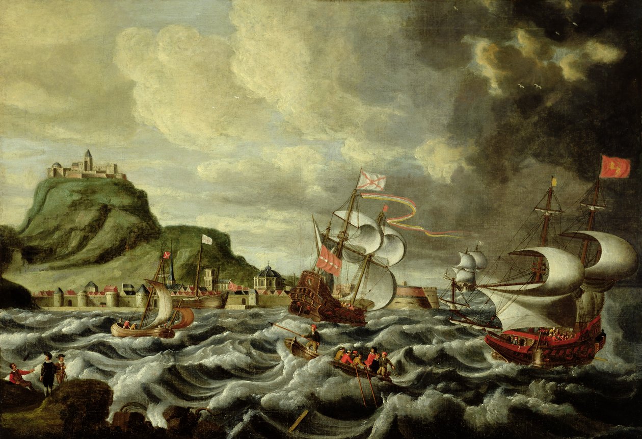A Harbour Scene, possibly Genoa by Andries van Eertvelt