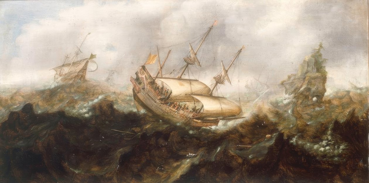 Ships in Stormy Sea by Andries van Eertvelt
