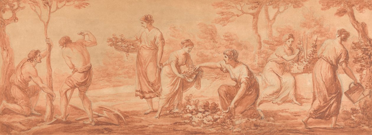 A Frieze: Men Planting Trees, Women Gathering Blossoms and Watering Flowers by Angelica Kauffmann