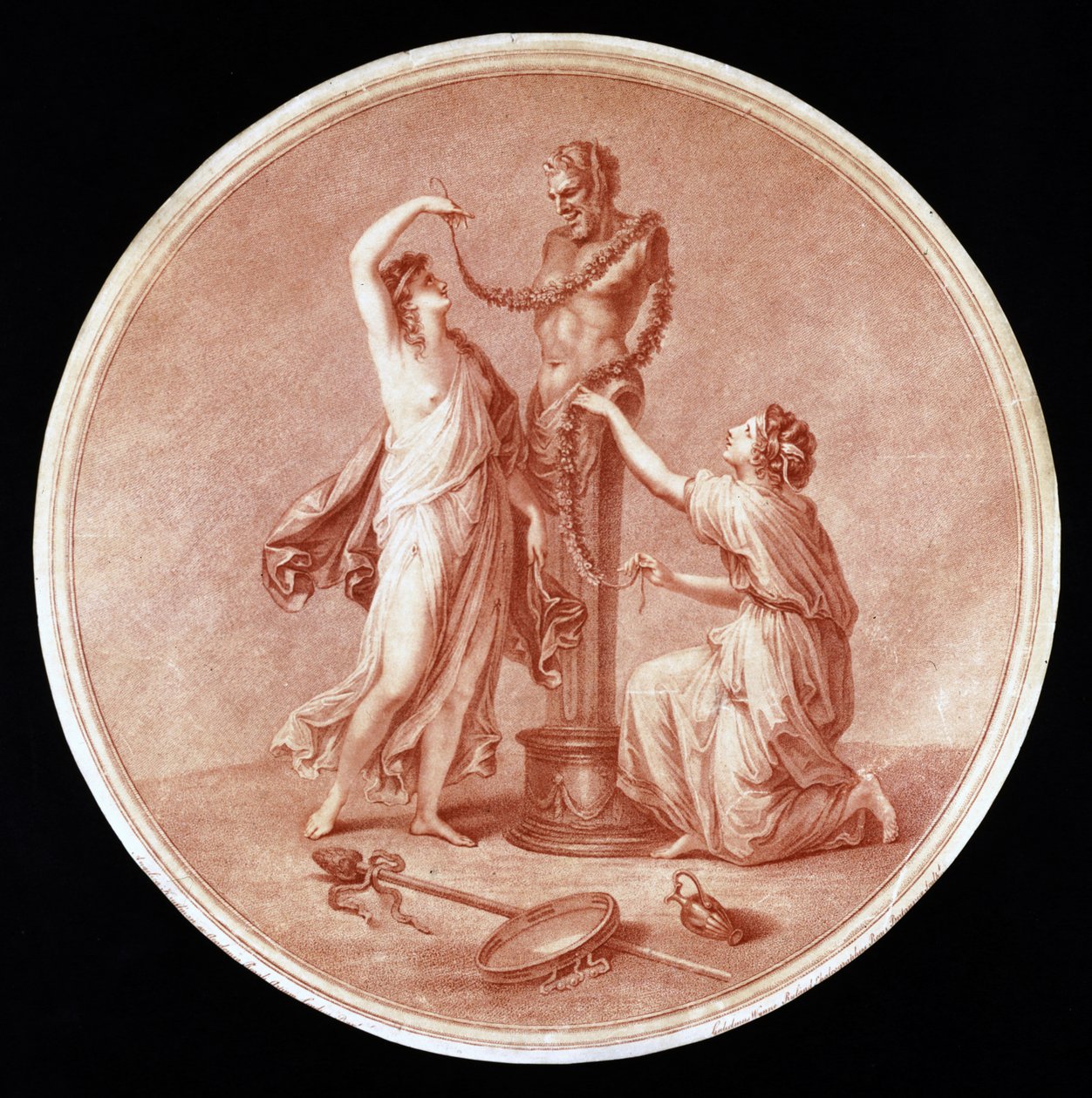 Nymphs Adorning a Statue of Pan by Angelica after Kauffmann