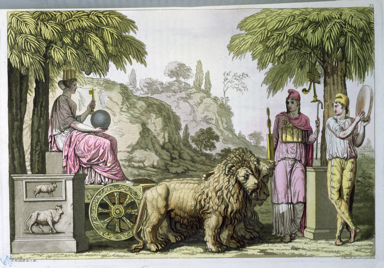 Cybele on her chariot and Attis, from 