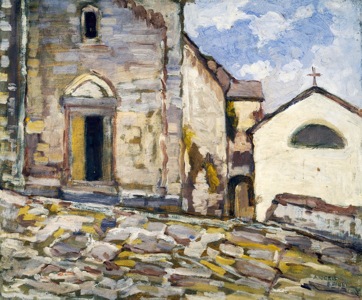 Facade of a church, by Angelo Balbi. Italy, 20th century by Angelo Balbi