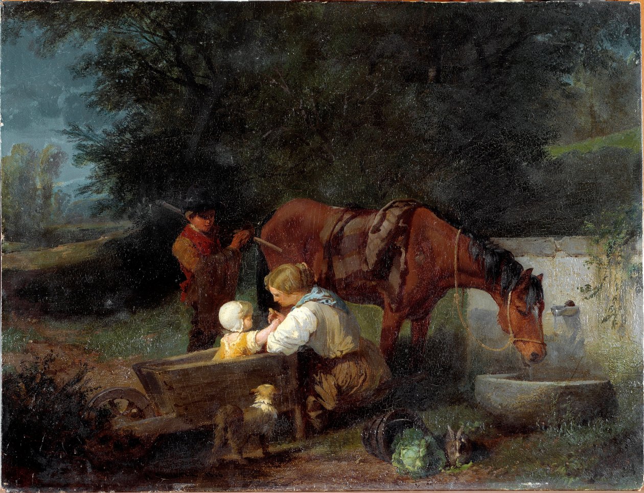 A Farmer with Her Child, a Farm Boy and a Horse by Angelo Beccaria
