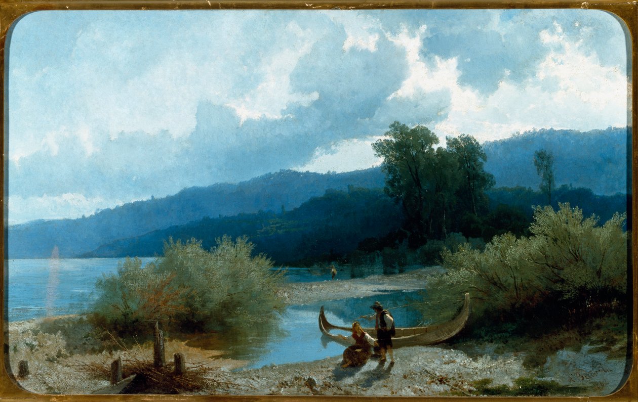 Landscape of Lake Painting by Angelo Beccaria 1862 by Angelo Beccaria