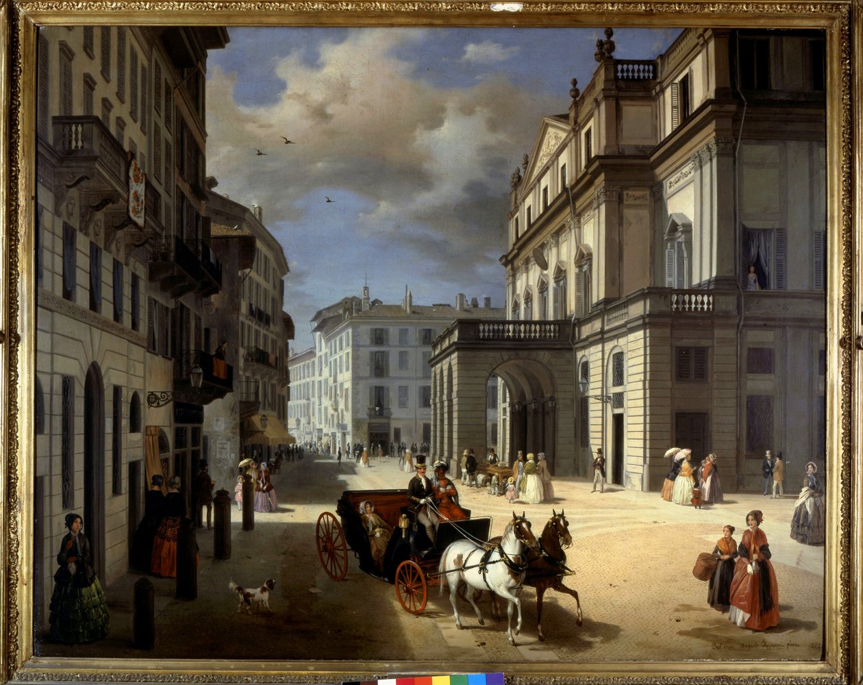 Representation of the Plaza de la Scala in Milan by Angelo Inganni by Angelo Inganni