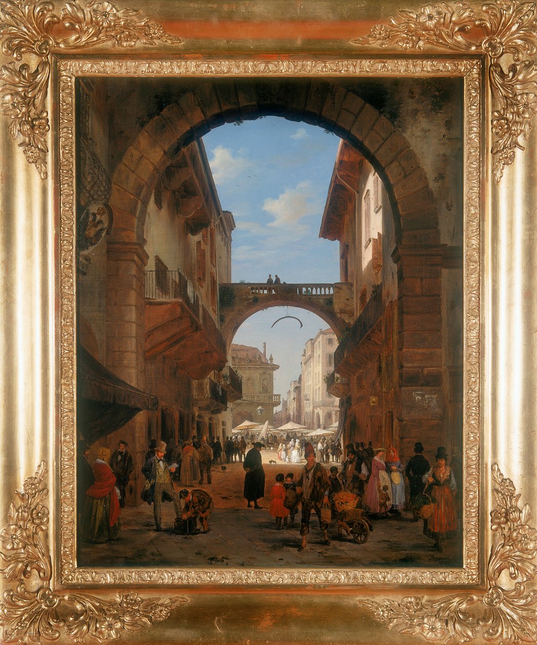 View of a city street by Angelo Inganni