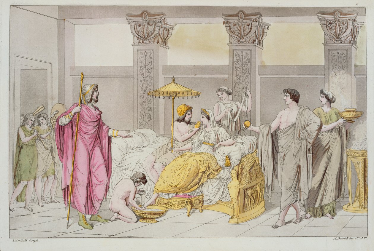 The Wedding of Ulysses and Penelope, illustration from Le Costume Ancien ou Moderne by Jules Ferrario, engraved by A. Biasoli, Milan 1821 by Angelo Monticelli