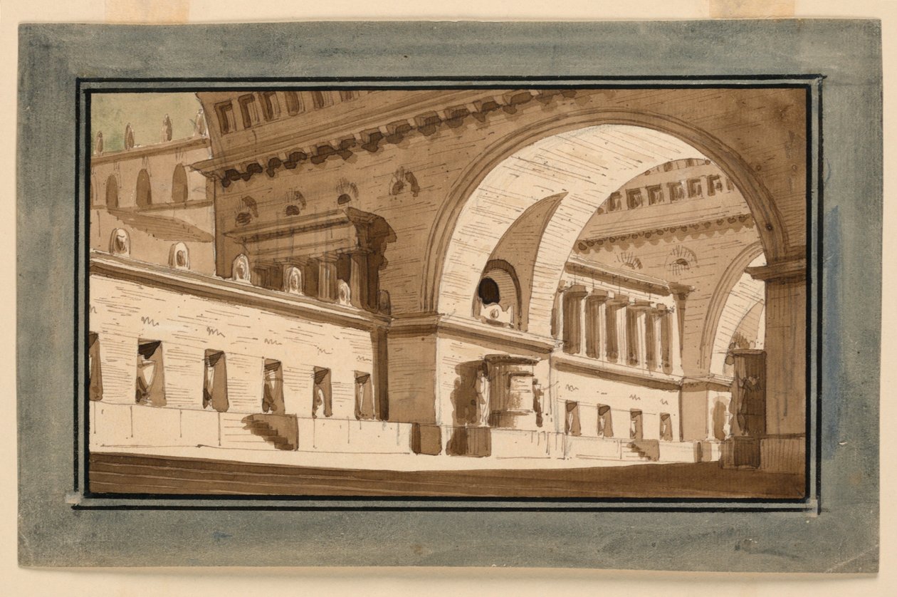 Stage Design, Exterior of Palace, Sepulchral Hall by Angelo Toselli