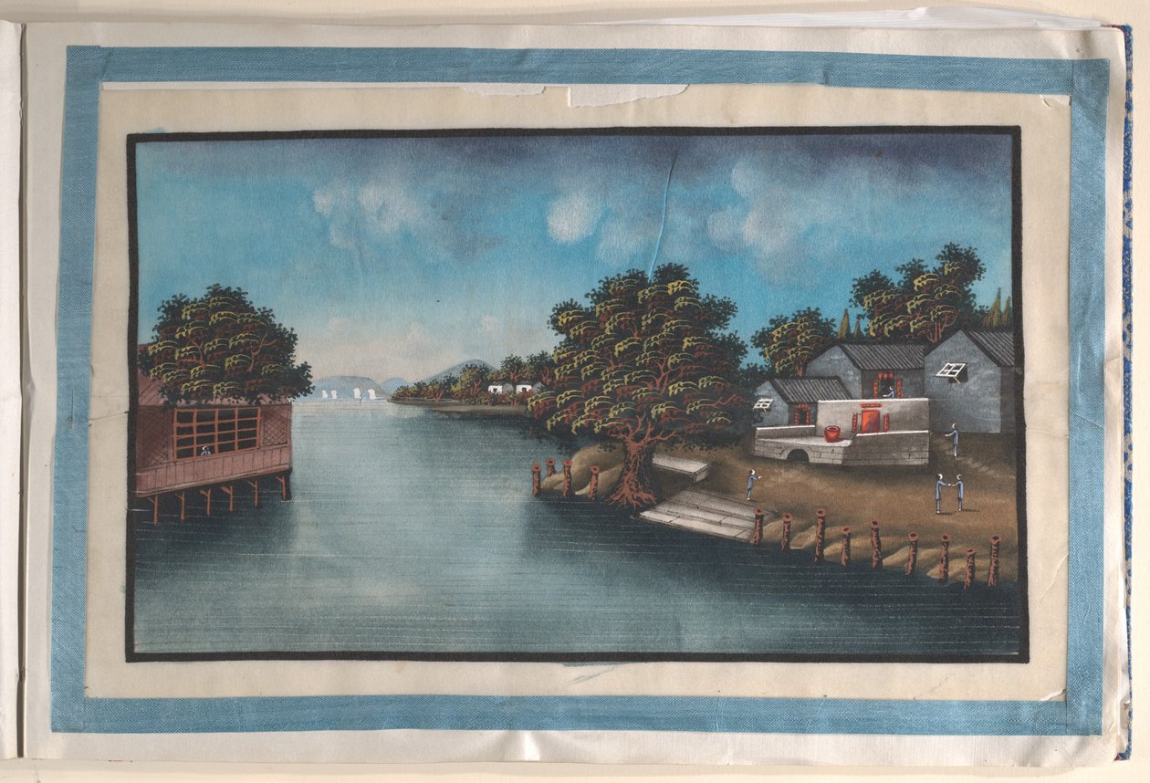 Album Containing Twelve Paintings of Scenes Along a River by Anglo-Chinese School