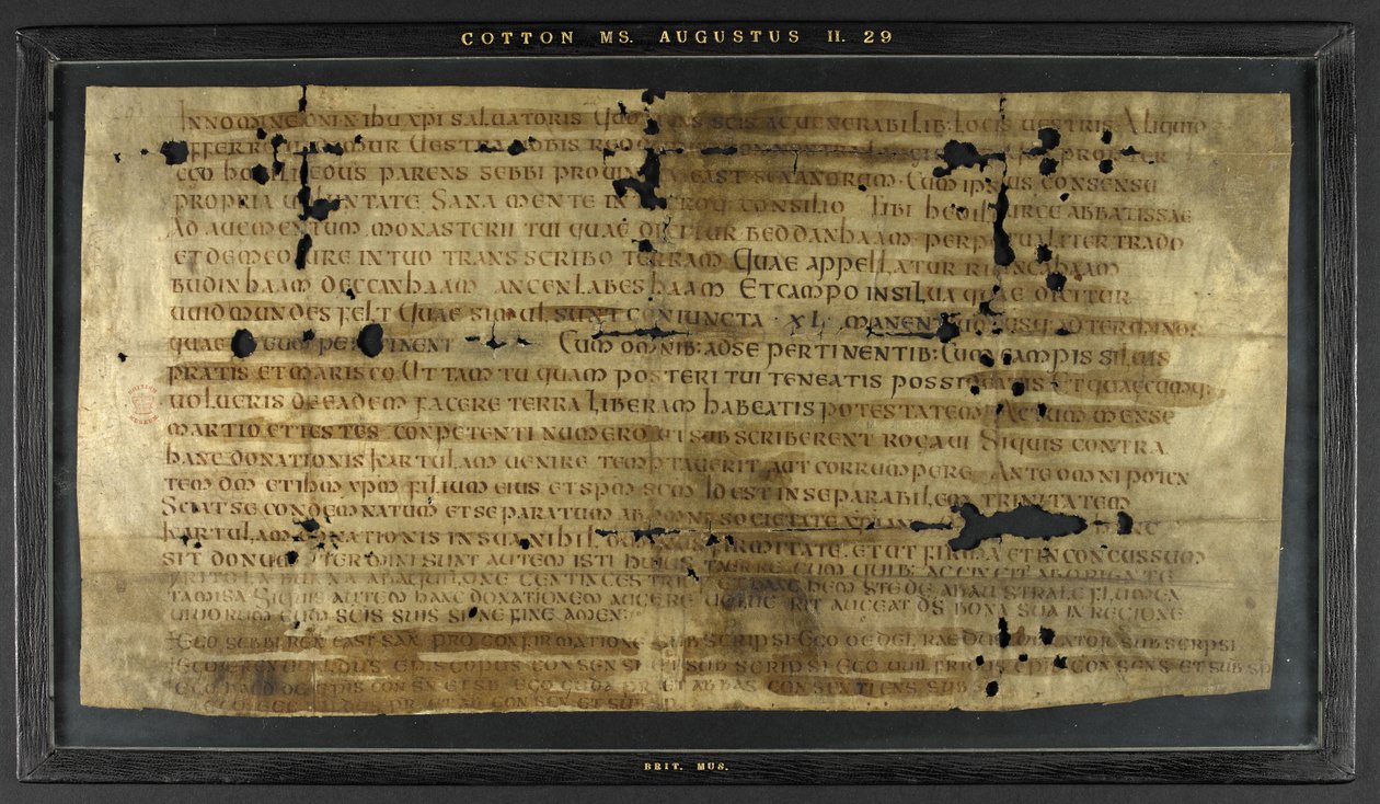 Grant of Hodilredus (Æthelred), kinsman of King Sebbi of the East Saxons (fl. 685-706), to Hedilburg (Æthelburg), abbess by Anglo-Saxon Anglo-Saxon