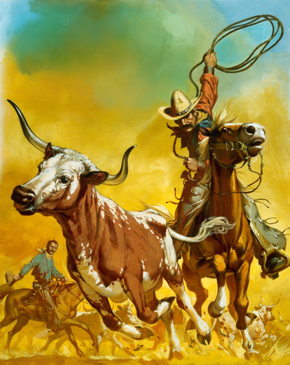 Cowboy Lassoing Cattle by Angus McBride
