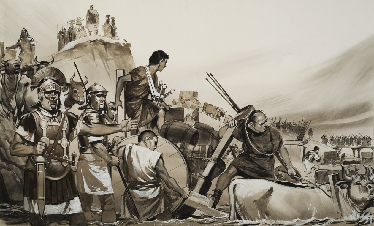 Julius Caesar led his soldiers across the little River Rubicon and marched upon Rome by Angus McBride