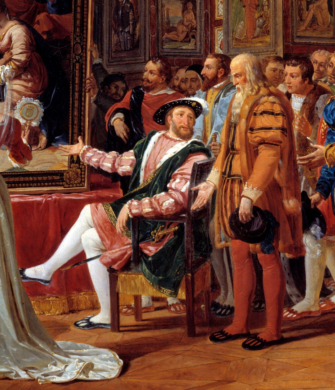 The Century of Francois 1st: Francois 1st King of France Receives in Fontainebleau the Painting of the Holy Family, Sent from Rome by Raphael (detail) by Anicet Charles Gabriel Lemonnier