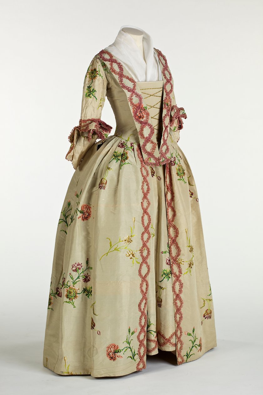 Gown and Petticoat in Ivory or Beige Brocaded Spitalfields Silk, c.1740-60 by Anna Maria Garthwaite