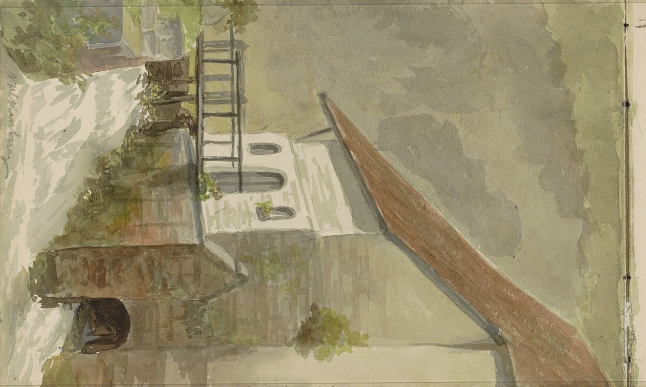 House by a canal in Valkenburg by Anna Catharina Maria van Eeghen (possibly)