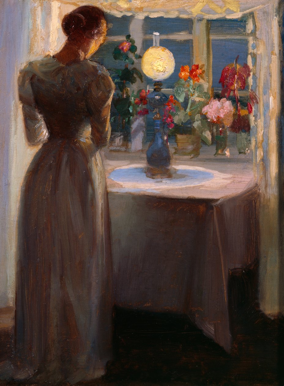 Young Girl in Front of a Lamp by Anna Kirstine Ancher