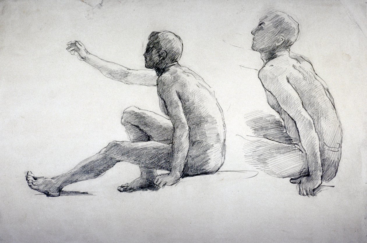 Two Studies of a Seated Male Nude by Anna Lea Merritt