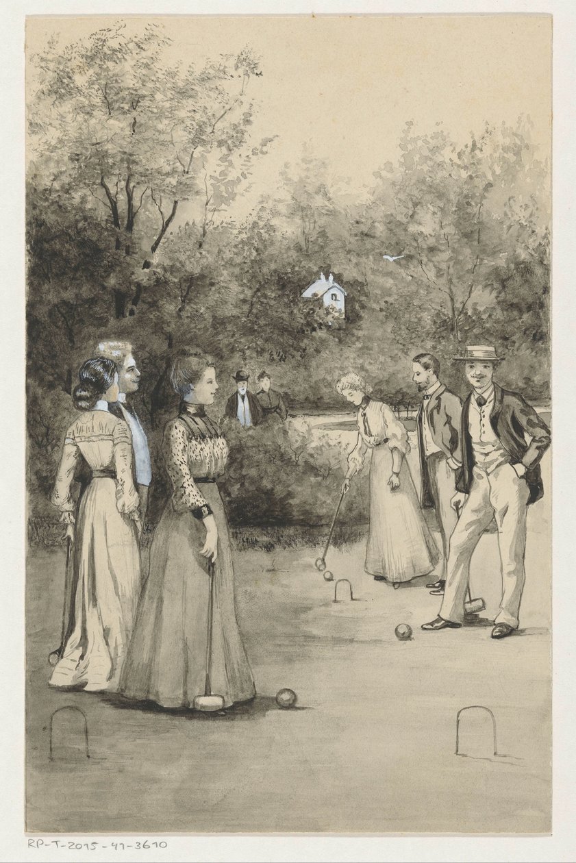 Men and Women Playing Croquet by Anna Maria Kruijff