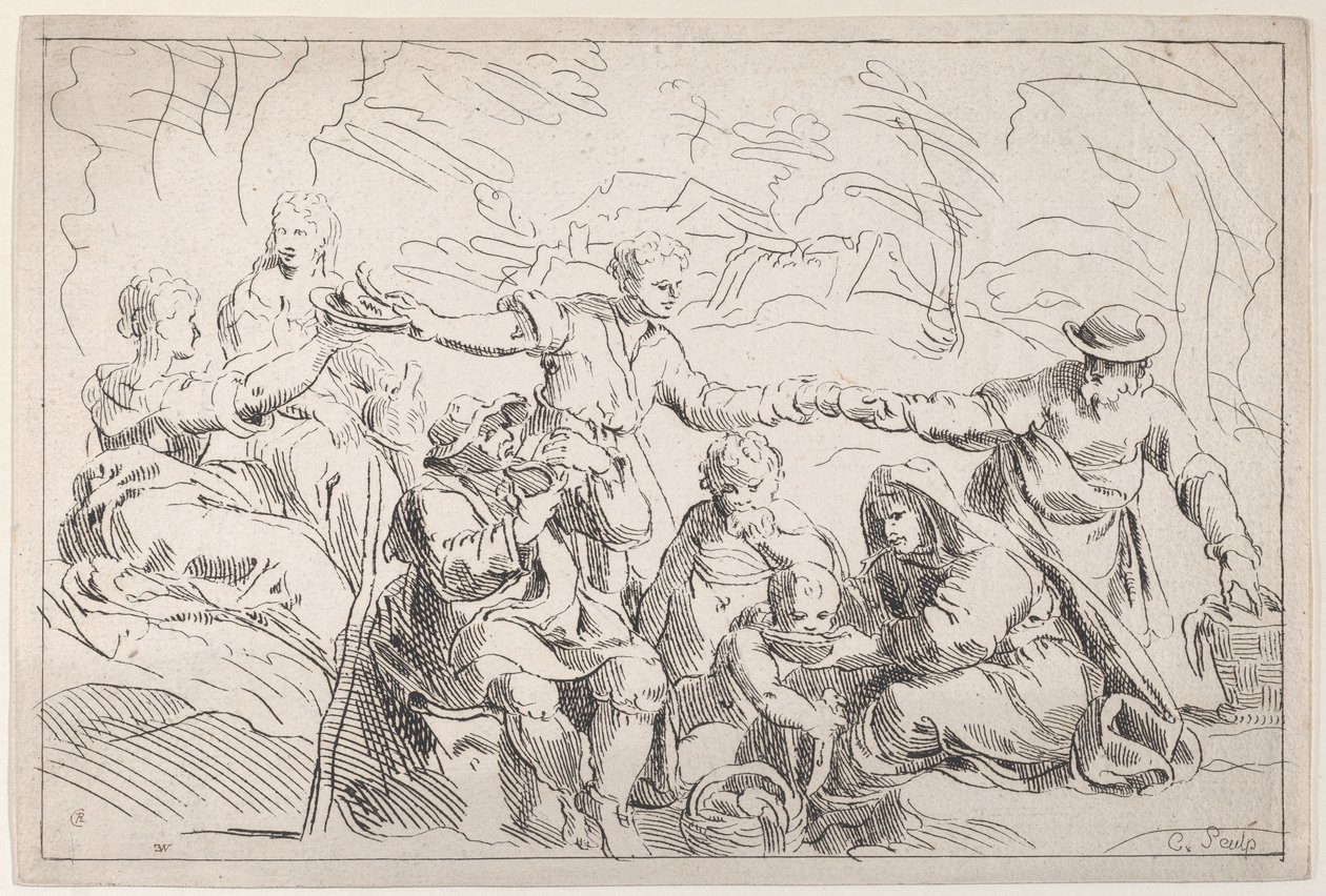 A Party Eating Outdoors, 18th century by Anne Claude Philippe de Caylus