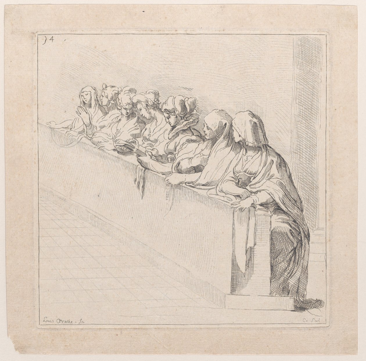 Seven Women Seated Behind a Low Wall, 18th century by Anne Claude Philippe de Caylus