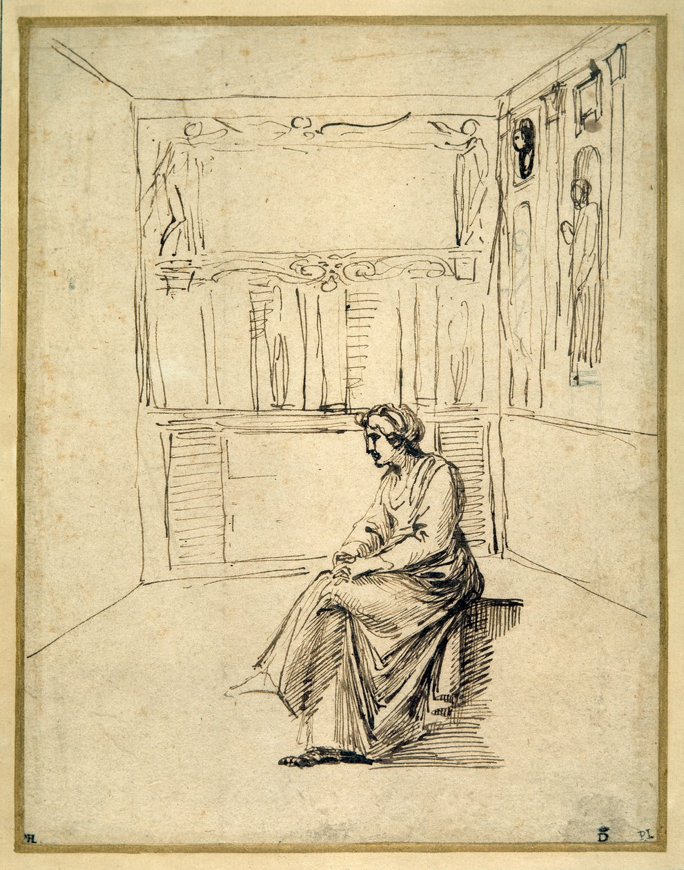 A woman seated in a room by Annibale Carracci