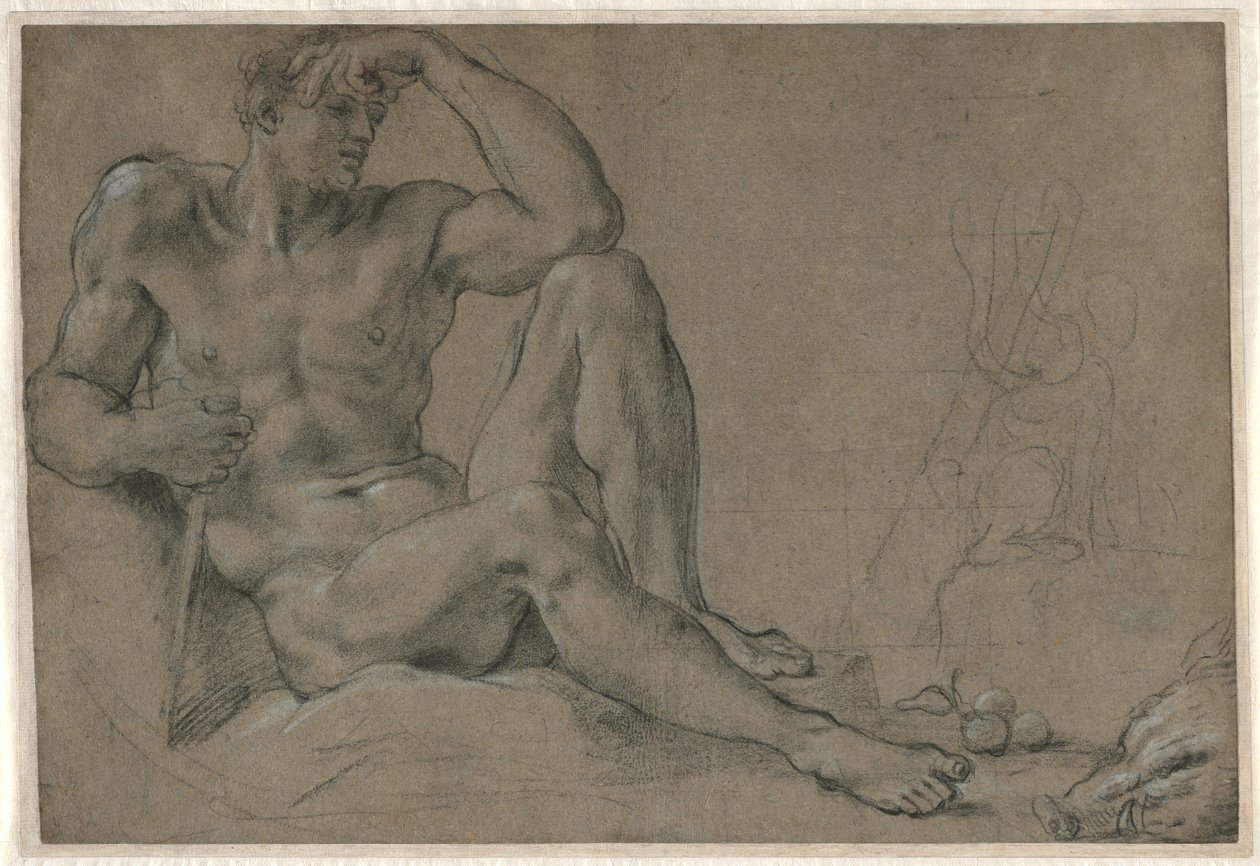 Hercules Resting (recto); Footed Vessel with Handle (verso) by Annibale Carracci